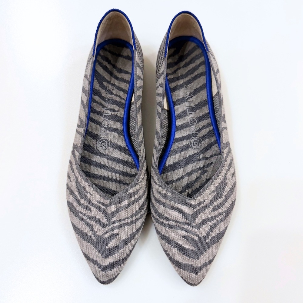 Rothy's The Point Gray Zebra Flat 8.5 Retired Print EUC